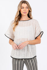 GeeGee Women's Contrast Trim Short Sleeve Knit Cover Up - Versatile Summer Fashion